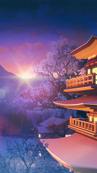 Japanese Scenery Sunset Night 4K Phone iPhone Wallpaper #5920b