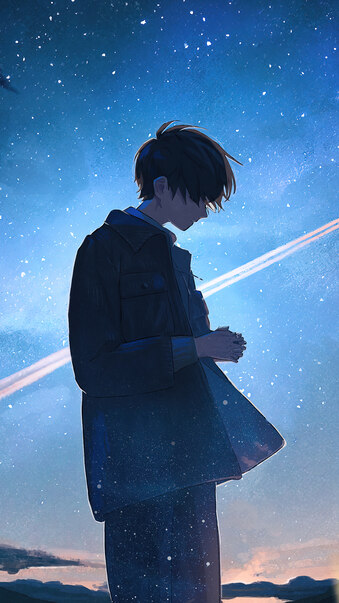 Anime Boy Alone Night Scenery 4K Phone iPhone Wallpaper #814a