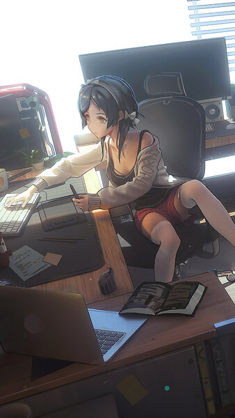 Anime, Girl, Working, 4K, #269 Wallpaper PC Desktop