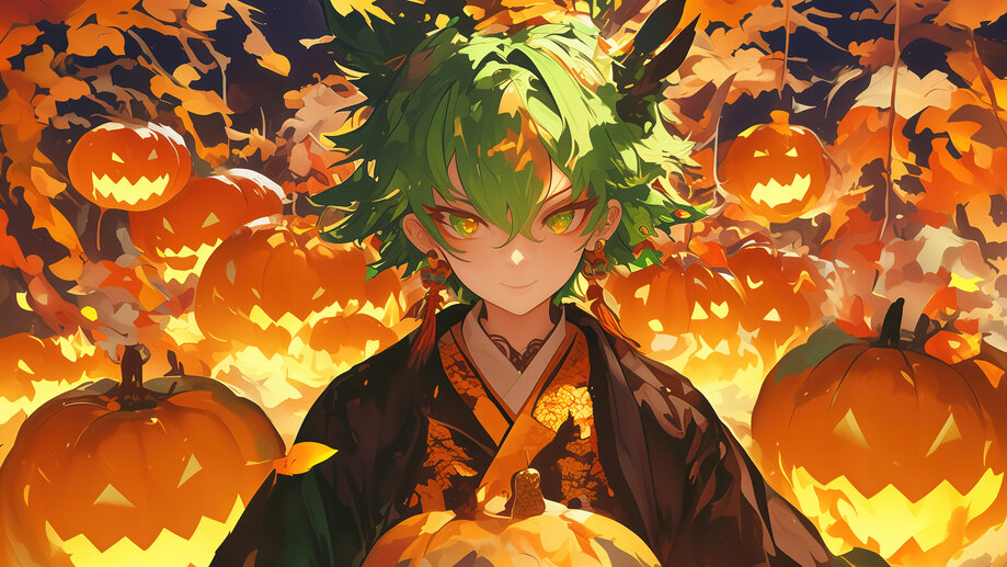 192b | Anime, Boy, Halloween, Pumpkin Head, 4K Wallpaper iPhone Phone