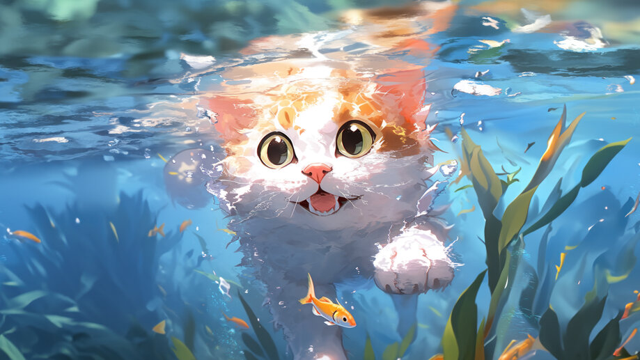 Anime Cat Swimming 4K Wallpaper iPhone HD Phone #8680i