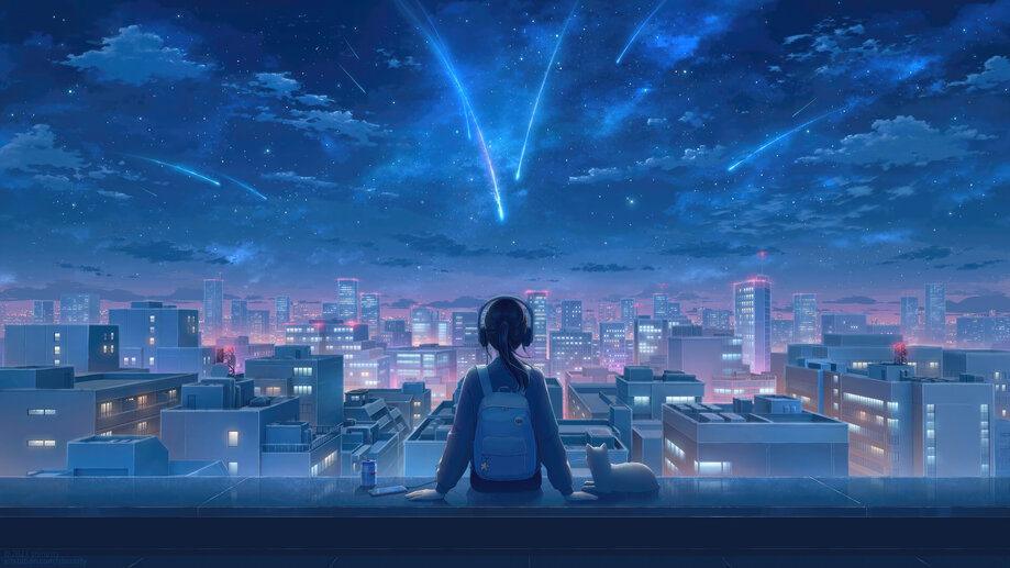 Anime Night Stars Sky Clouds Scenery 4K Wallpaper iPhone HD Phone #7720i