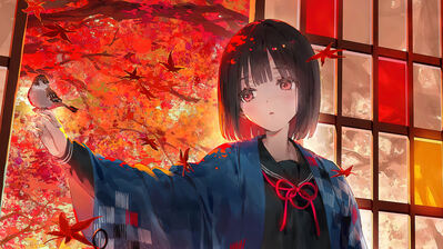 Anime Girl Autumn Maple Tree Wallpaper 4K HD PC #4160h