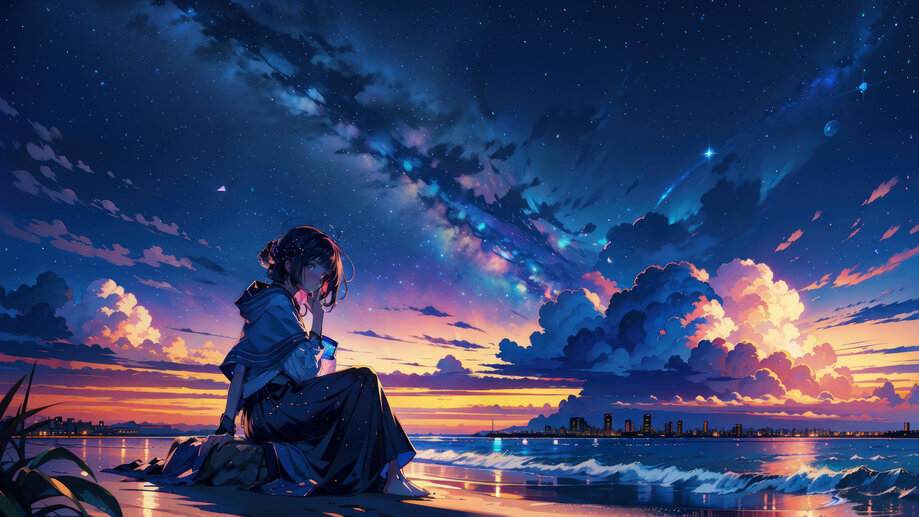 Anime Girl Beach Sunset Art 4K #3211m Wallpaper iPhone Phone