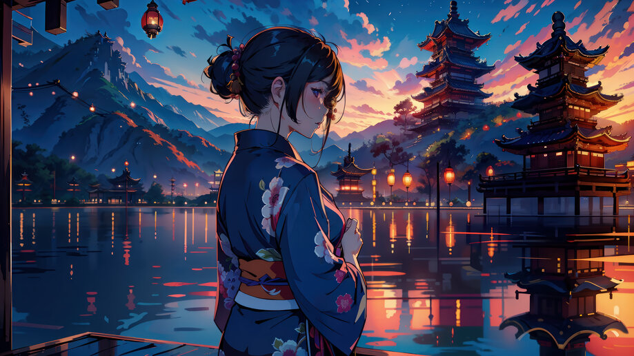 PC WALLPAPER 4K] ANIME GIRL KIMONO