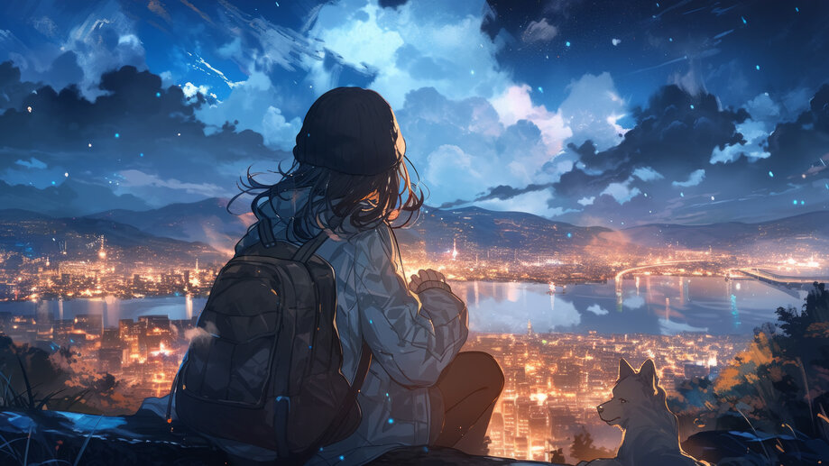 Anime Girl Night City Alone 4K #2603a Wallpaper iPhone Phone