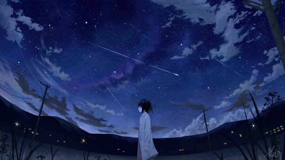 8K Anime School Girl Night Moon Lake Scenery Wallpaper #2800g