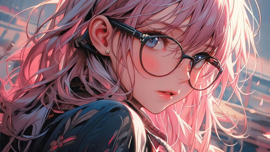 Cute Anime Girl Short Hair with Glasses Wallpaper 4K #220h