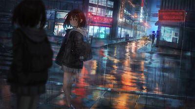 Anime girl walking in rain umbrella iPhone Wallpaper HD - iPhone Wallpapers