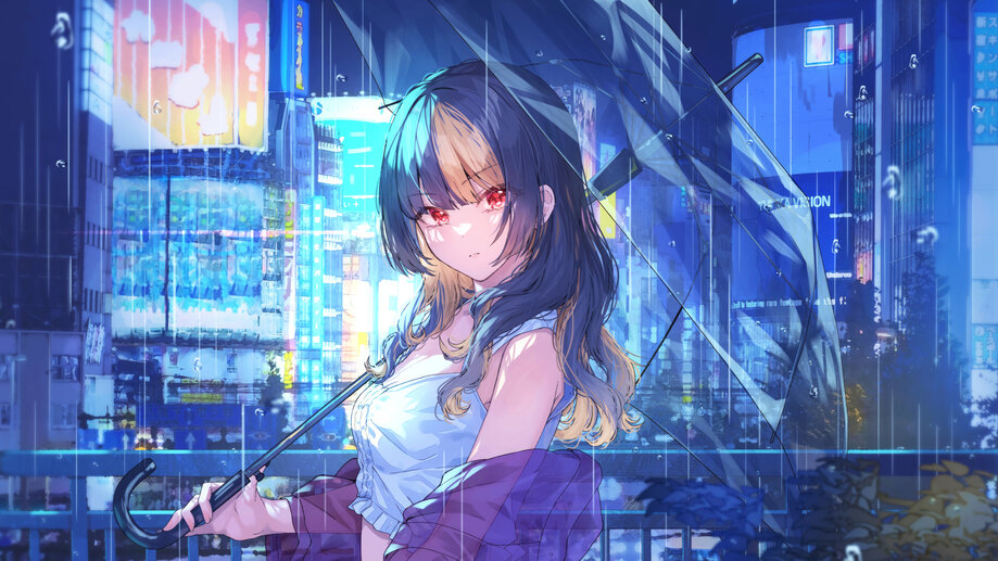 Anime Girl Red Eye Raining 4K #8730i Wallpaper iPhone Phone