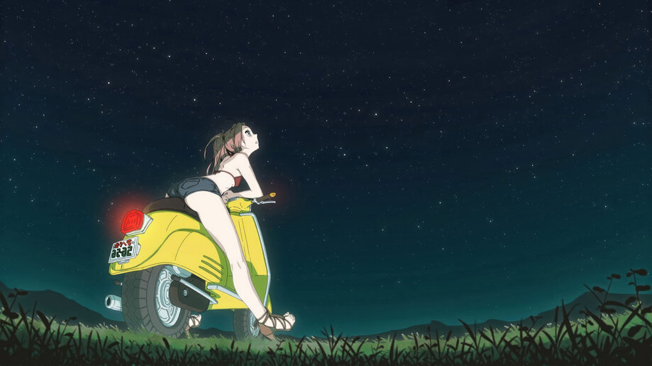 8K Anime School Girl Night Moon Lake Scenery Wallpaper #2800g