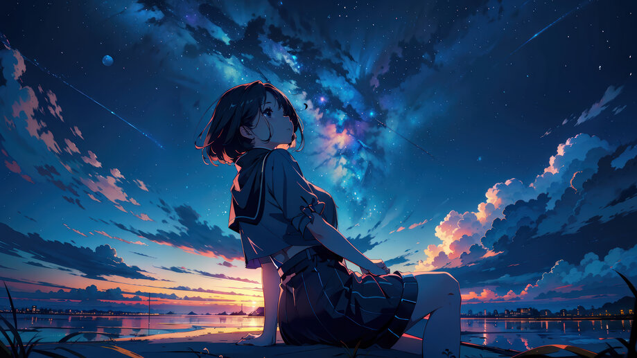 Anime Girl Student Sunrise Sky Clouds 4K Wallpaper iPhone HD Phone #3241m