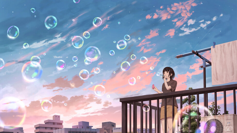 Colorful City Anime Girl Blowing Bubbles Wallpaper,HD Anime Wallpapers,4k  Wallpapers,Images,Backgrounds,Photos and Pictures