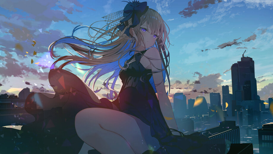 Anime Girl Sunrise City Scenery 4K #7950h Wallpaper PC Desktop