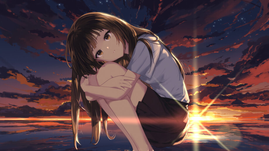 Anime Girl Sunset 4K 7563a Wallpaper IPhone Phone