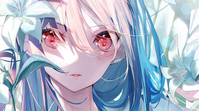 Anime Girl with Red Eye Blue Hair Wallpaper 4K HD PC #820i
