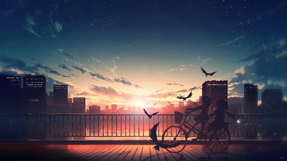 Anime Couple Biking Night Sky Scenery 4K Wallpaper iPhone HD Phone #3990f