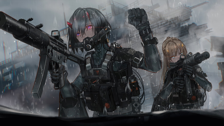 1835b | Anime, Girls, Soldier, Guns, Rifle, 4K Wallpaper PC Desktop