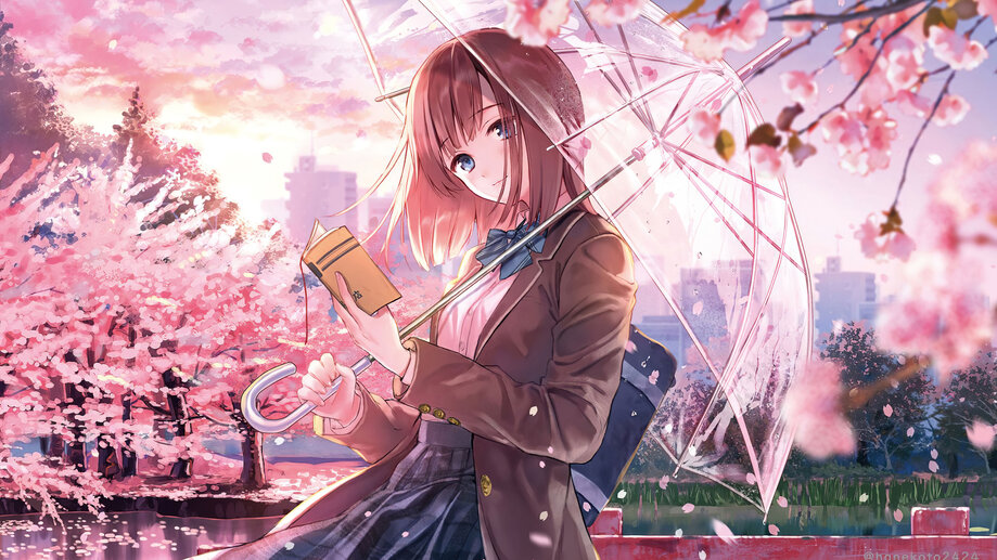 Anime Girl Cyberpunk Sci-Fi Cherry Blossom 4K Wallpaper iPhone HD Phone  #7291l