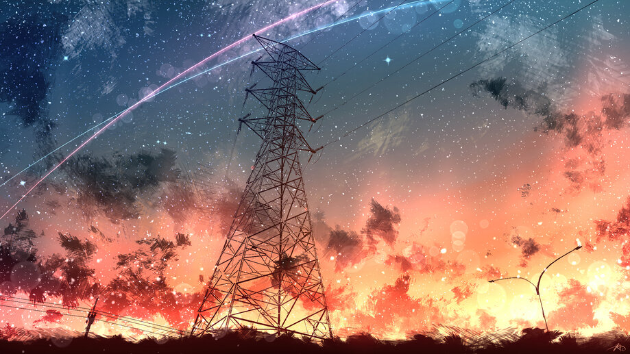 Anime Sunset Scenery Electric 4K #3480h Wallpaper iPhone Phone