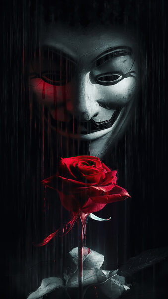 4K Anonymous Mask Red Rose Wallpaper #2390g