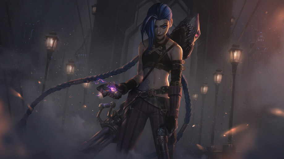 Wallpaper girl, chair, League of Legends, Jinx, Arcane for mobile