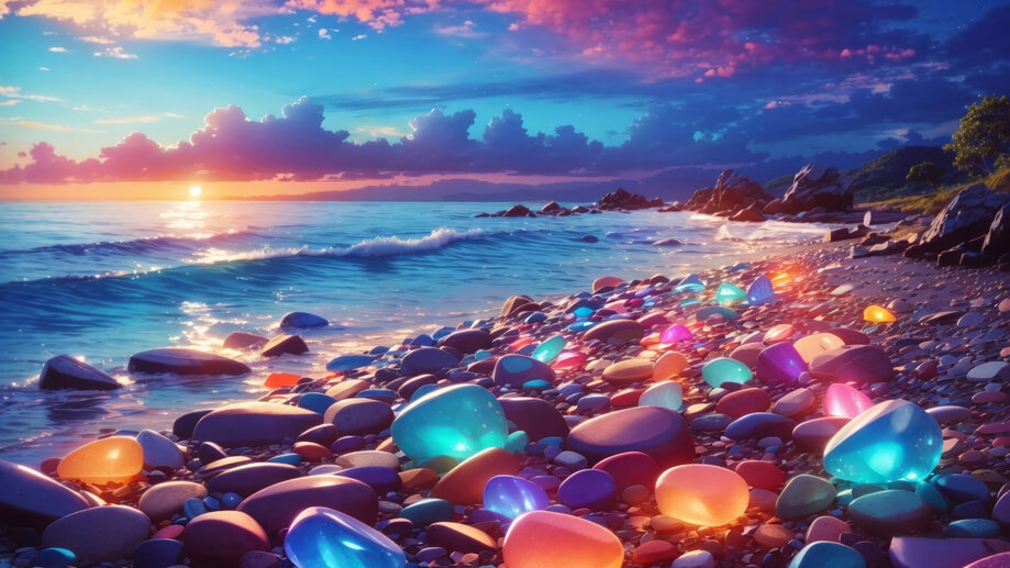 Beach Sunrise Colorful Pebbles 4K #1163a Wallpaper iPhone Phone