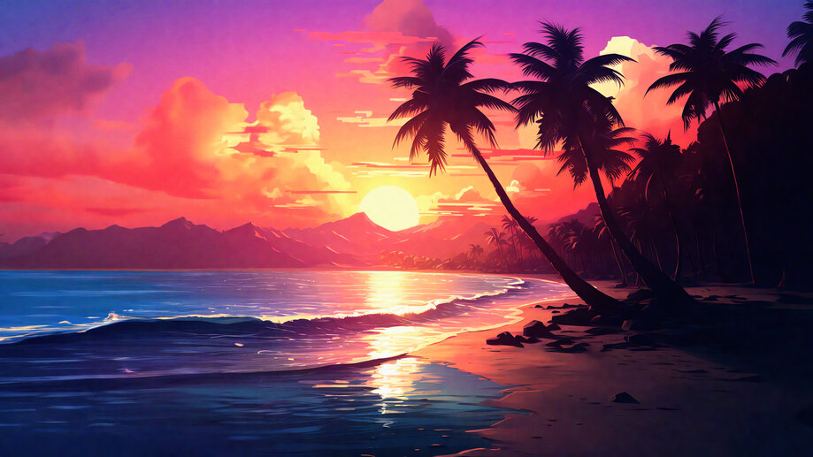 Beach Wave Sunset Coast Palm 4K #2730j Wallpaper iPhone Phone