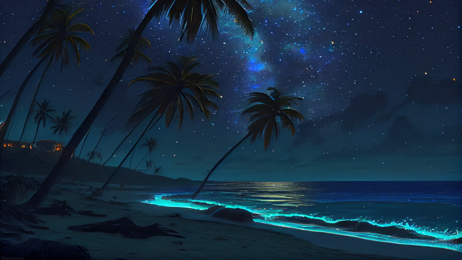 Beach Waves Night Palm Trees 4K #110j Wallpaper iPhone Phone