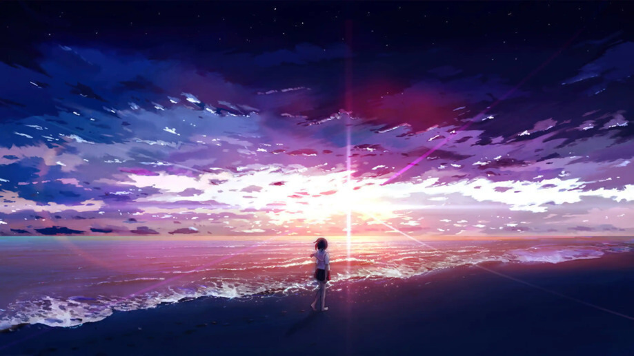 Beach Waves Sunrise Anime 4K #4810f Wallpaper PC Desktop