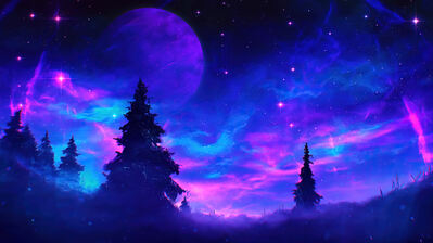 Beautiful Night Sky Scenery Anime Digital Art 4K Wallpaper iPhone HD Phone  #4170h