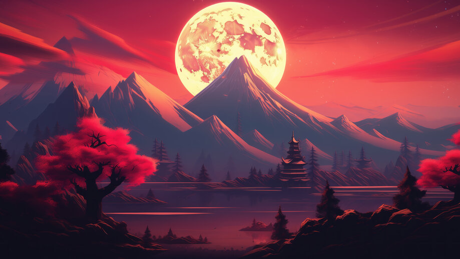 Blood Moon Mountains Scenery 4K #2250k Wallpaper iPhone Phone