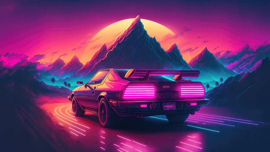 Car Outrun Neon Mountain 4K 8K #8283a Wallpaper PC Desktop