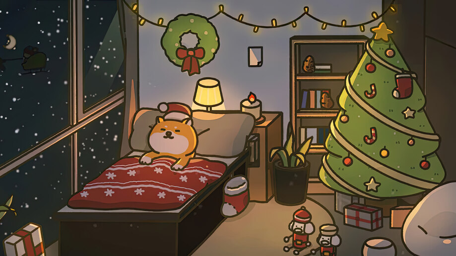 Chill Shiba Sleeping Christmas 4K #6620e Wallpaper PC Desktop