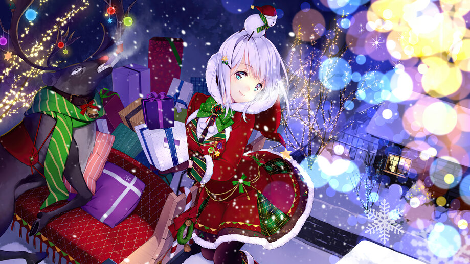 Christmas Anime Santa Girl 4K #5570h Wallpaper PC Desktop