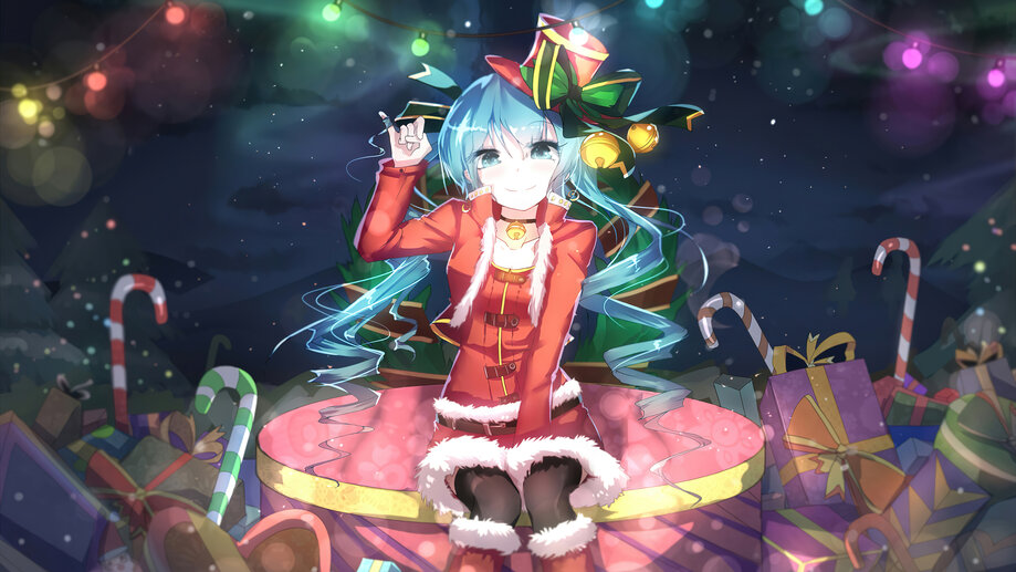 Ultra HD 4K Christmas Santa Girl Anime Hatsune Miku 3840x2160 Wallpaper.