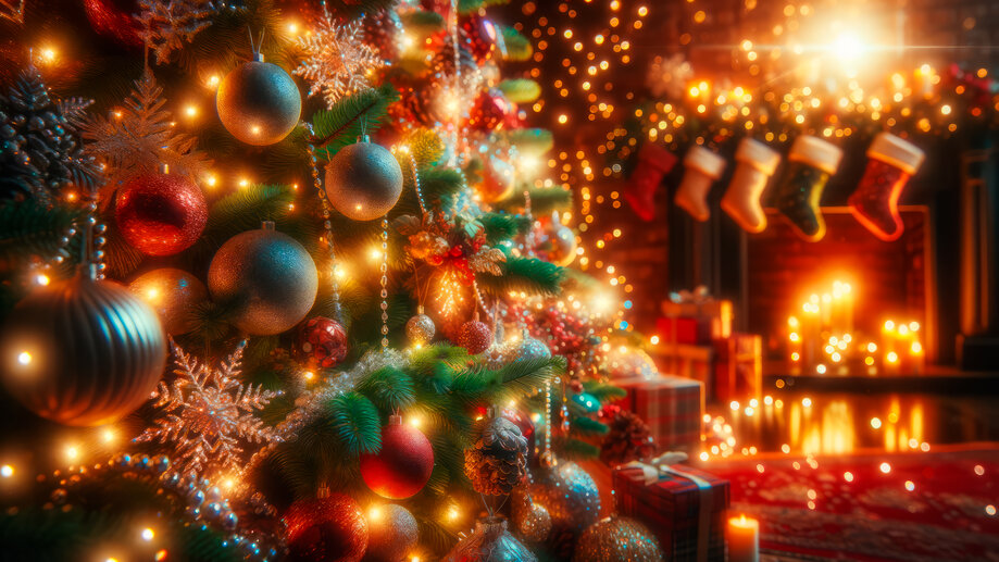 Christmas Tree Fireplace 4K #5321n Wallpaper PC Desktop