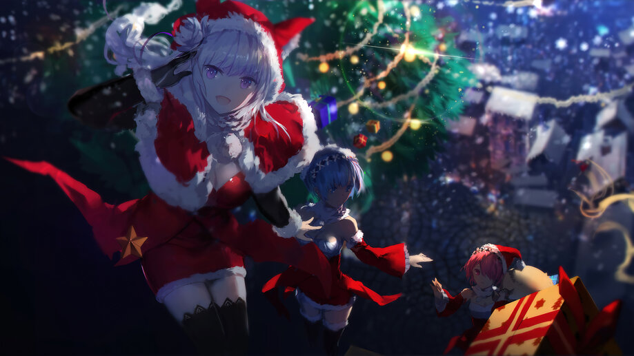 Christmas Tree Santa Anime 4K #6110h Wallpaper iPhone Phone