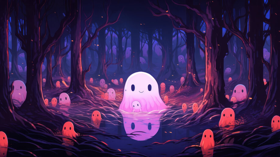 Cute Ghost Halloween Forest 4K Wallpaper iPhone HD Phone #3351m