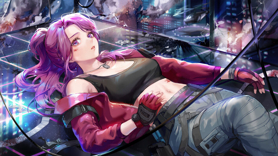 Wallpaper Cyberpunk, Anime, Retro Punk Anime Girl Lying on Bed, Purple,  Violet, Background - Download Free Image