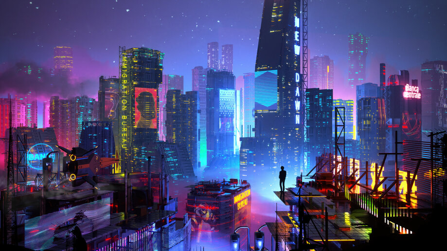 Cyberpunk City Buildings SciFi 4K 3280k Wallpaper iPhone Phone