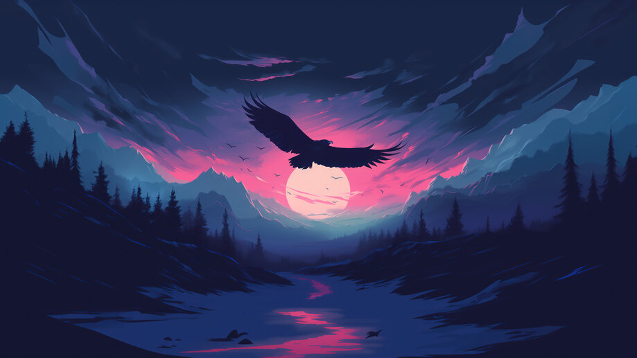 Eagle Sunset Scenery Minimalist 4K #2201n Wallpaper iPhone Phone