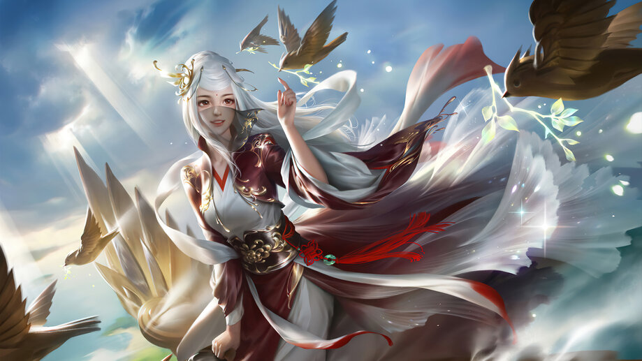 Anime Girl White Hair Katana Fantasy Wallpaper iPhone Phone 4K #1380f