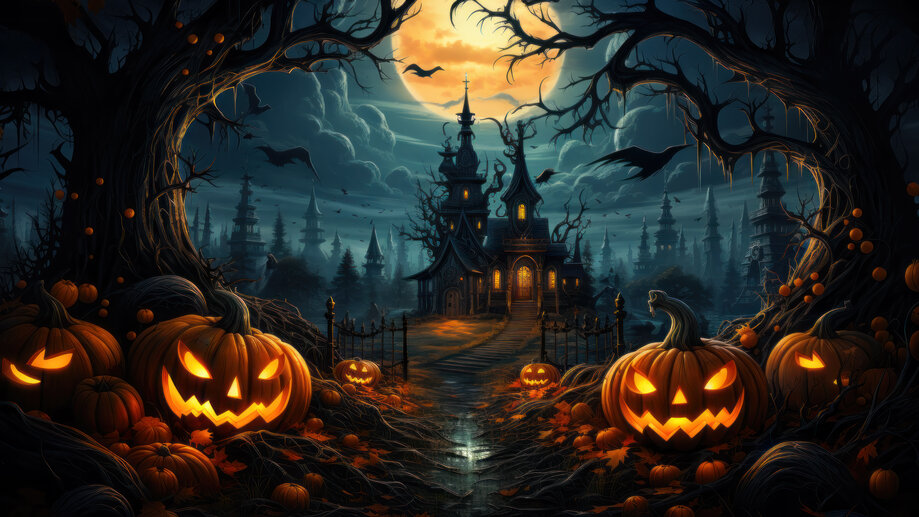 Halloween Night Full Moon House 4K #6911m Wallpaper PC Desktop