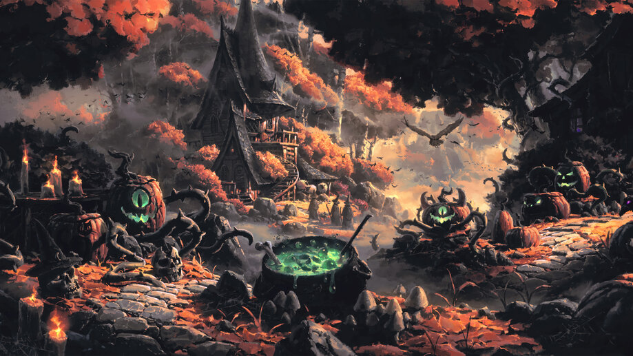 Halloween Village Cauldron 4K #6971m Wallpaper iPhone Phone