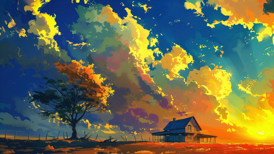 House Sunset Sky Clouds Scenery 4K #2190k Wallpaper iPhone Phone