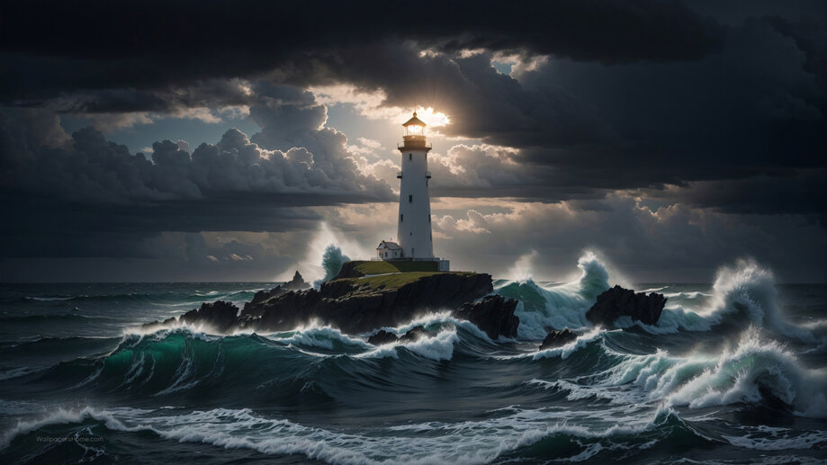 Island Lighthouse Cloudy Sky 4K #1353a Wallpaper iPhone Phone