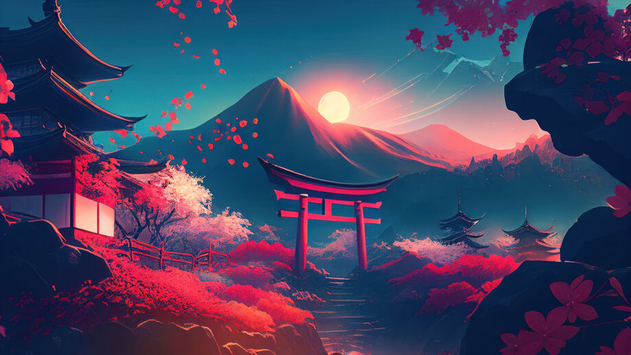 Japanese Castle Cherry Blossom Mountain Art 4K Wallpaper, 42% OFF