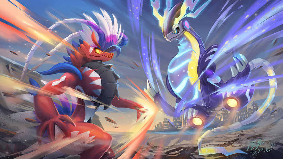 Koraidon vs Miraidon Pokemon 4K #4421j Wallpaper PC Desktop