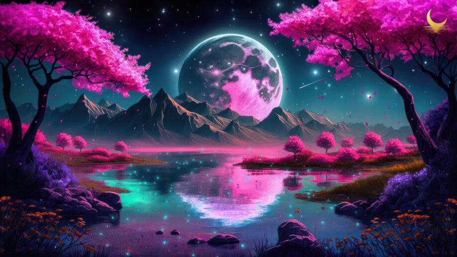 Moon Night Cherry Blossom 4K #3291m Wallpaper PC Desktop